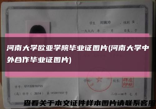 河南大学欧亚学院毕业证图片(河南大学中外合作毕业证图片)缩略图