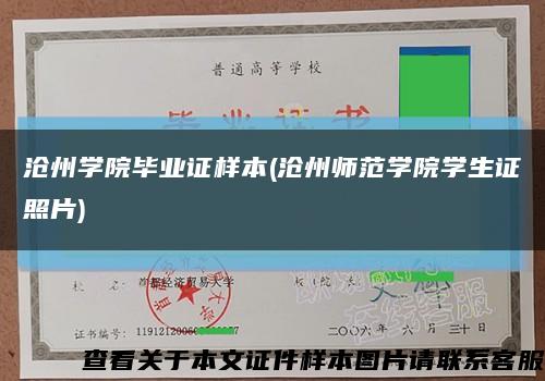 沧州学院毕业证样本(沧州师范学院学生证照片)缩略图