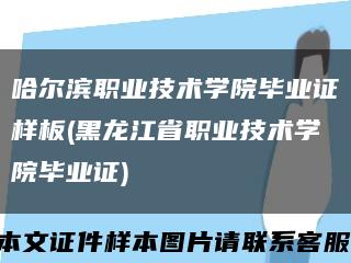 哈尔滨职业技术学院毕业证样板(黑龙江省职业技术学院毕业证)缩略图