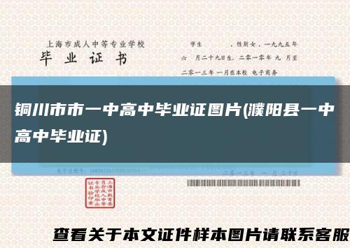 铜川市市一中高中毕业证图片(濮阳县一中高中毕业证)缩略图