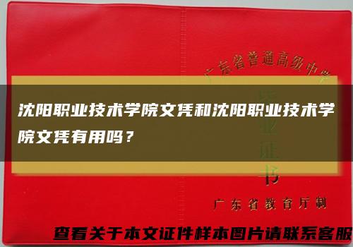 沈阳职业技术学院文凭和沈阳职业技术学院文凭有用吗？缩略图
