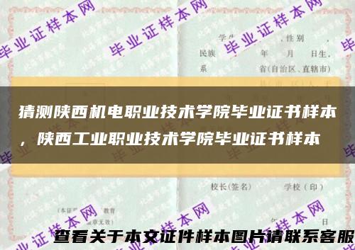 猜测陕西机电职业技术学院毕业证书样本，陕西工业职业技术学院毕业证书样本缩略图