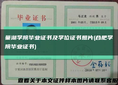 巢湖学院毕业证书及学位证书照片(合肥学院毕业证书)缩略图