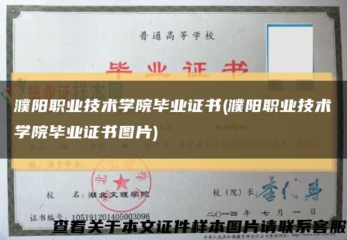濮阳职业技术学院毕业证书(濮阳职业技术学院毕业证书图片)缩略图