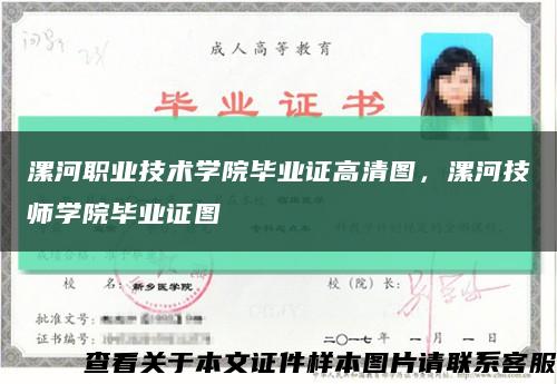 漯河职业技术学院毕业证高清图，漯河技师学院毕业证图缩略图