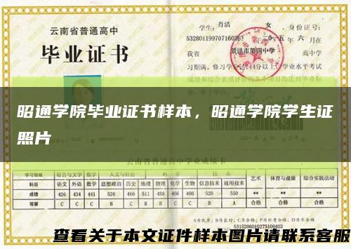 昭通学院毕业证书样本，昭通学院学生证照片缩略图