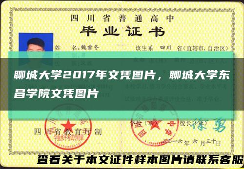 聊城大学2017年文凭图片，聊城大学东昌学院文凭图片缩略图