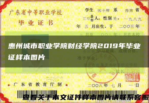 惠州城市职业学院财经学院2019年毕业证样本图片缩略图