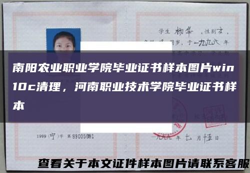南阳农业职业学院毕业证书样本图片win10c清理，河南职业技术学院毕业证书样本缩略图