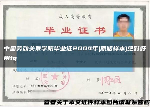 中国劳动关系学院毕业证2004年(原版样本)绝对好用fq缩略图
