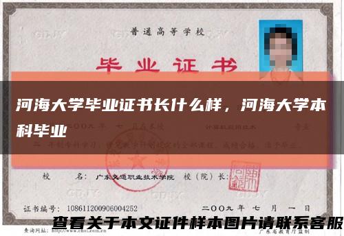 河海大学毕业证书长什么样，河海大学本科毕业缩略图
