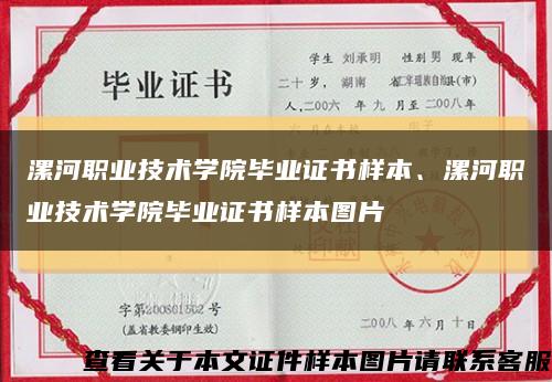 漯河职业技术学院毕业证书样本、漯河职业技术学院毕业证书样本图片缩略图