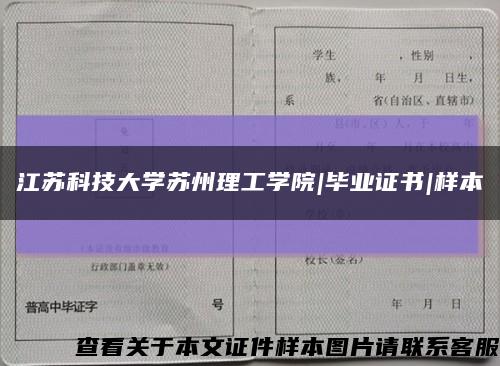 江苏科技大学苏州理工学院|毕业证书|样本缩略图