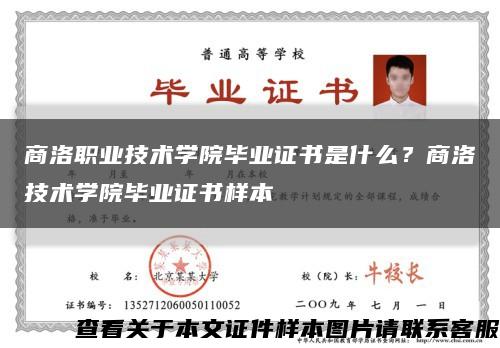 商洛职业技术学院毕业证书是什么？商洛技术学院毕业证书样本缩略图