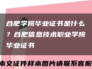 合肥学院毕业证书是什么？合肥信息技术职业学院毕业证书缩略图