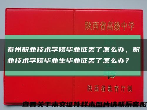 泰州职业技术学院毕业证丢了怎么办，职业技术学院毕业生毕业证丢了怎么办？缩略图