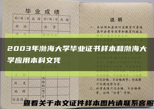 2003年渤海大学毕业证书样本和渤海大学应用本科文凭缩略图