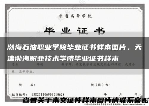 渤海石油职业学院毕业证书样本图片，天津渤海职业技术学院毕业证书样本缩略图