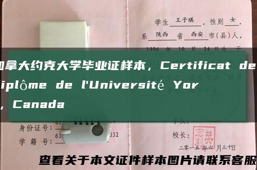 加拿大约克大学毕业证样本，Certificat de diplôme de l'Université York, Canada缩略图