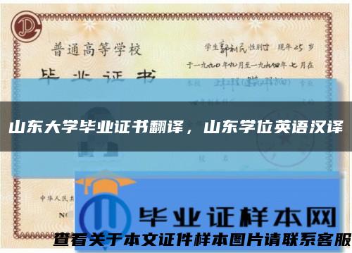 山东大学毕业证书翻译，山东学位英语汉译缩略图