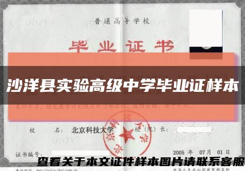 沙洋县实验高级中学毕业证样本缩略图