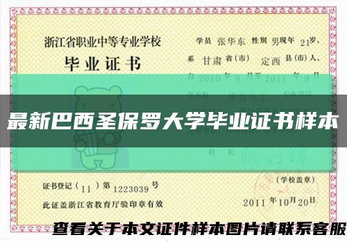 最新巴西圣保罗大学毕业证书样本缩略图