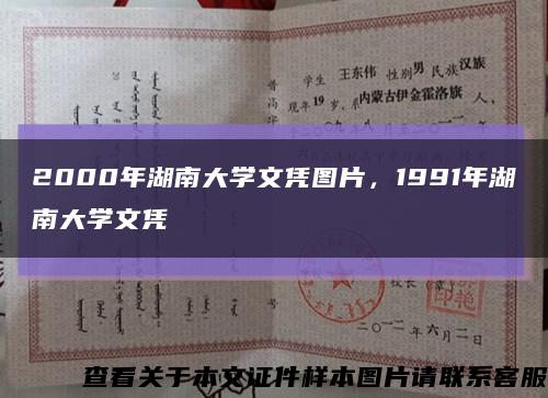 2000年湖南大学文凭图片，1991年湖南大学文凭缩略图