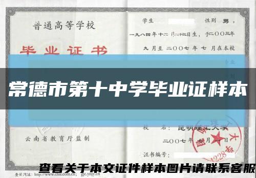 常德市第十中学毕业证样本缩略图