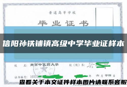 信阳孙铁铺镇高级中学毕业证样本缩略图