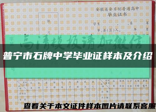 普宁市石牌中学毕业证样本及介绍缩略图