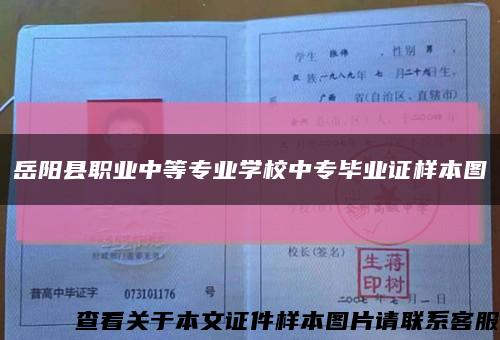 岳阳县职业中等专业学校中专毕业证样本图缩略图