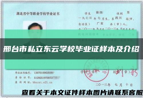 邢台市私立东云学校毕业证样本及介绍缩略图