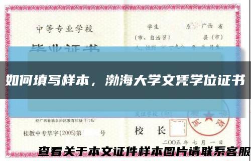 如何填写样本，渤海大学文凭学位证书缩略图