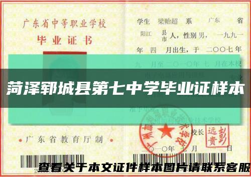 菏泽郓城县第七中学毕业证样本缩略图