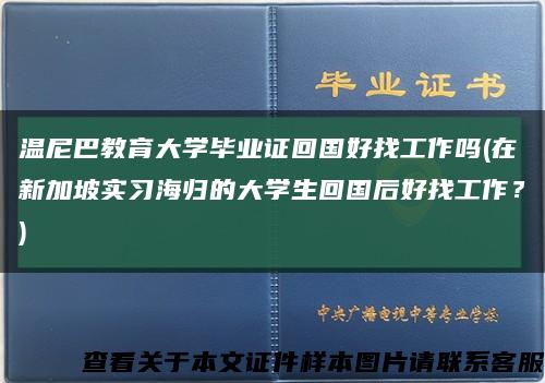 温尼巴教育大学毕业证回国好找工作吗(在新加坡实习海归的大学生回国后好找工作？)缩略图