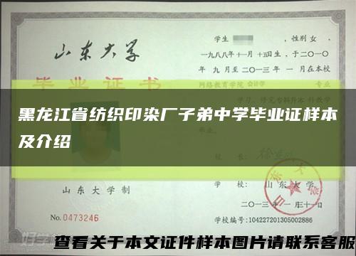黑龙江省纺织印染厂子弟中学毕业证样本及介绍缩略图