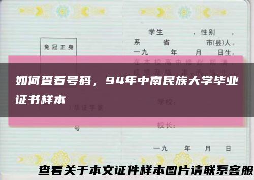 如何查看号码，94年中南民族大学毕业证书样本缩略图