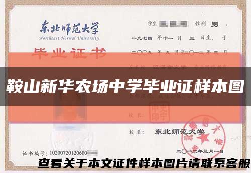 鞍山新华农场中学毕业证样本图缩略图