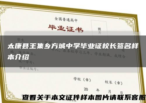 太康县王集乡方城中学毕业证校长签名样本介绍缩略图