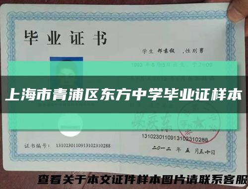 上海市青浦区东方中学毕业证样本缩略图