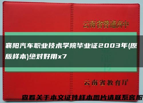 襄阳汽车职业技术学院毕业证2003年(原版样本)绝对好用x7缩略图