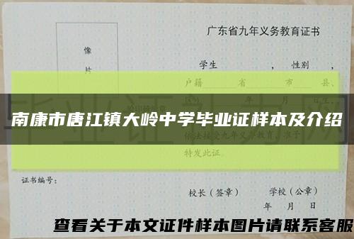 南康市唐江镇大岭中学毕业证样本及介绍缩略图