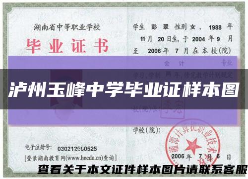 泸州玉峰中学毕业证样本图缩略图