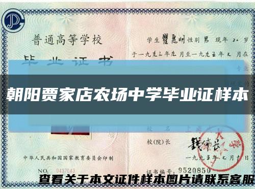 朝阳贾家店农场中学毕业证样本缩略图