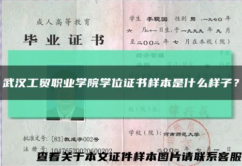 武汉工贸职业学院学位证书样本是什么样子？缩略图