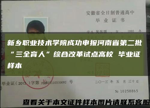 新乡职业技术学院成功申报河南省第二批“三全育人”综合改革试点高校 毕业证样本缩略图