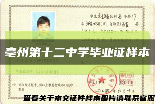 亳州第十二中学毕业证样本缩略图