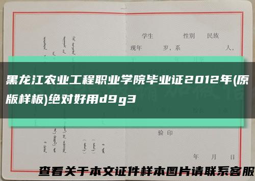 黑龙江农业工程职业学院毕业证2012年(原版样板)绝对好用d9g3缩略图
