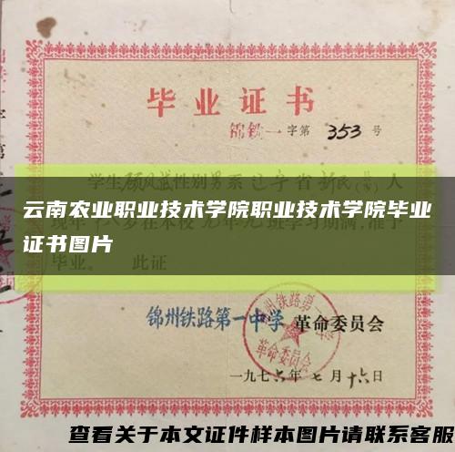 云南农业职业技术学院职业技术学院毕业证书图片缩略图