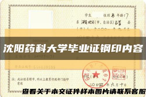 沈阳药科大学毕业证钢印内容缩略图